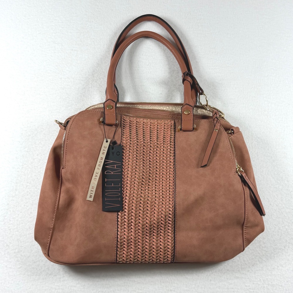 Violet‎ Ray Clay Brown Faux Suede Woven Satchel Handbag UWP1072FMCLA NWT